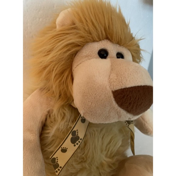 Lion Plush Stuffed Animal Le Rouet Canada Jouet en Peluche Paw Print Ribbon 16" - Picture 4 of 15